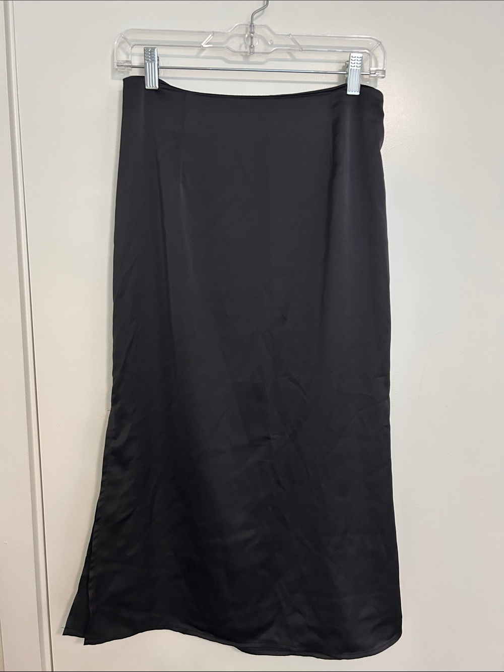 Black Satin Midi Skirt, Size M